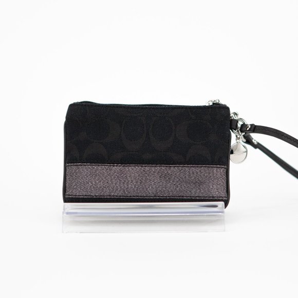 COACH Black Canvas Wristlet with Metallic Sparkly Stripe - Picture 3 of 11